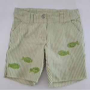 Gymboree Bermuda Shorts Girls 3 Sequin Fish Coral Reef Green White Stripe Fray